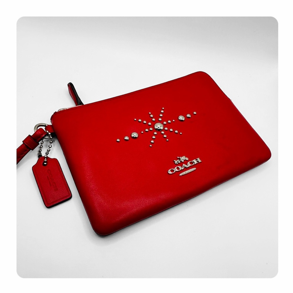★ Coach RARE Western Rivets Wristlet - Red/Silver ★ - Picture 11 of 16